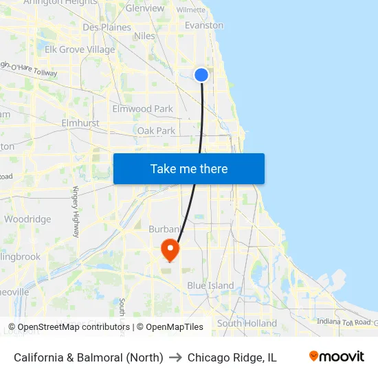California & Balmoral (North) to Chicago Ridge, IL map