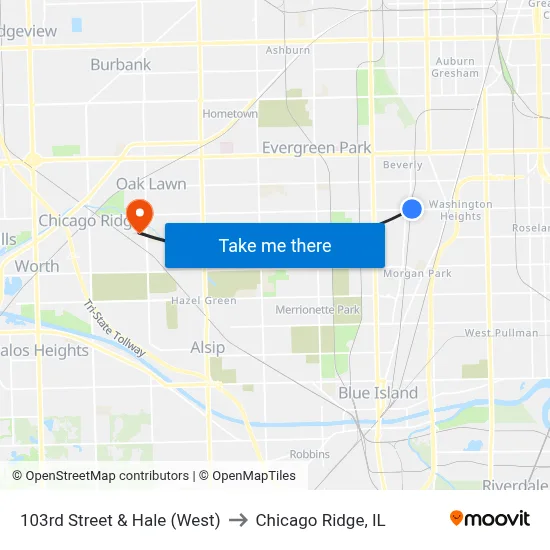 103rd Street & Hale (West) to Chicago Ridge, IL map