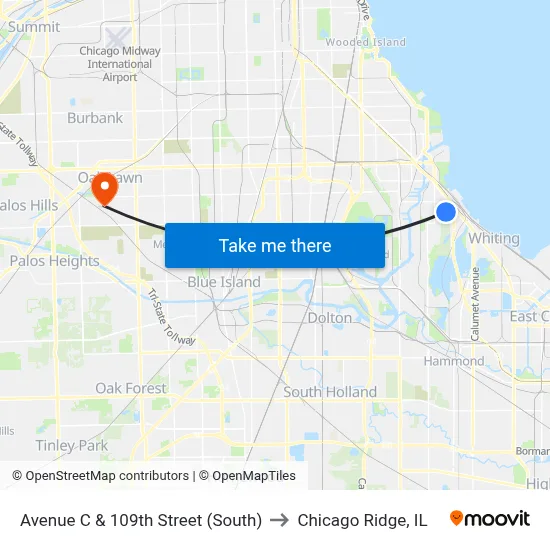 Avenue C & 109th Street (South) to Chicago Ridge, IL map
