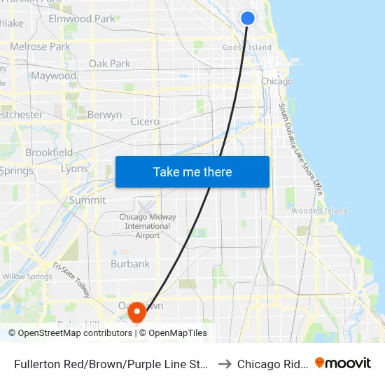 Fullerton Red/Brown/Purple Line Station (West) to Chicago Ridge, IL map