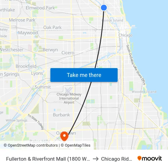 Fullerton & Riverfront Mall (1800 W) (West) to Chicago Ridge, IL map
