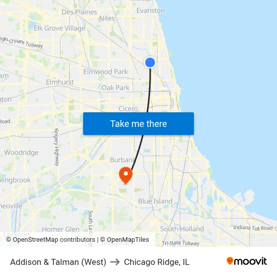 Addison & Talman (West) to Chicago Ridge, IL map