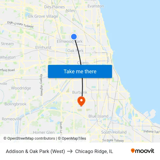 Addison & Oak Park (West) to Chicago Ridge, IL map