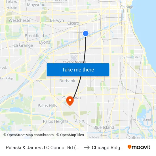 Pulaski & James J O'Connor Rd (North) to Chicago Ridge, IL map
