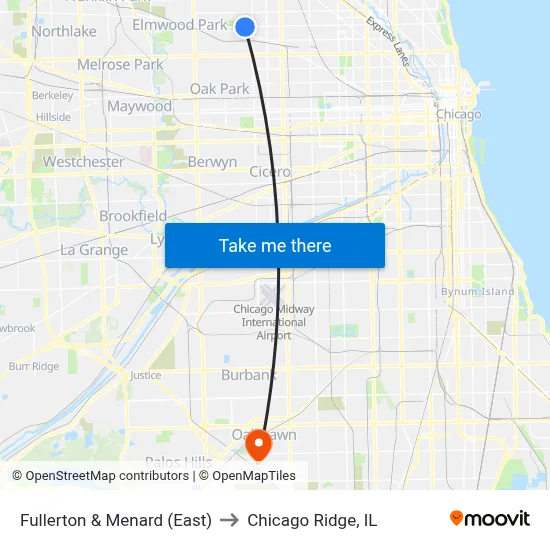 Fullerton & Menard (East) to Chicago Ridge, IL map