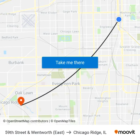 59th Street & Wentworth (East) to Chicago Ridge, IL map