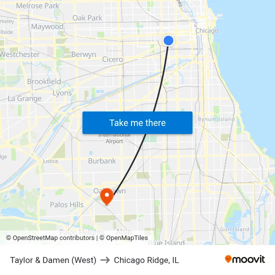 Taylor & Damen (West) to Chicago Ridge, IL map