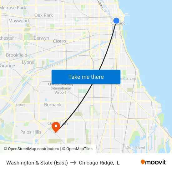 Washington & State (East) to Chicago Ridge, IL map