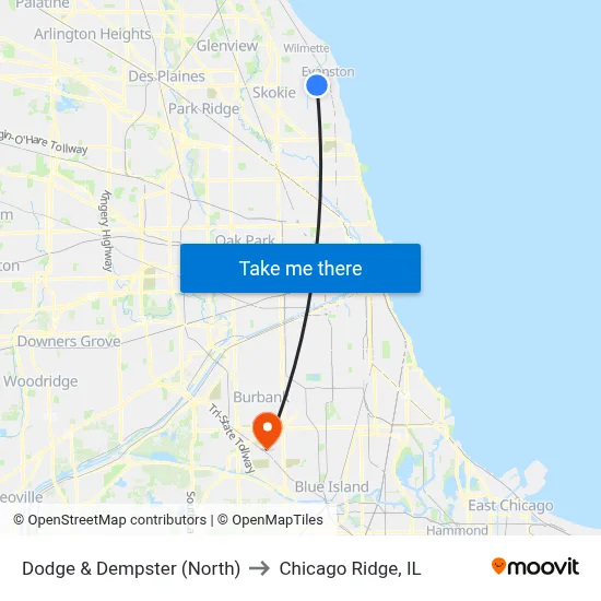 Dodge & Dempster (North) to Chicago Ridge, IL map