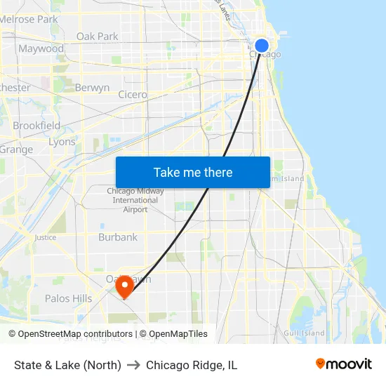State & Lake (North) to Chicago Ridge, IL map