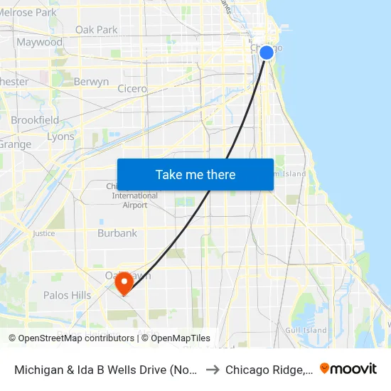 Michigan & Ida B Wells Drive (North) to Chicago Ridge, IL map