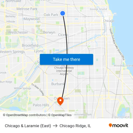 Chicago & Laramie (East) to Chicago Ridge, IL map