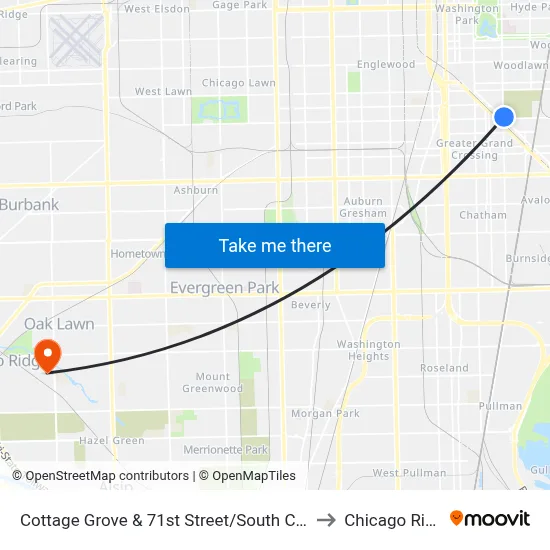 Cottage Grove & 71st Street/South Chicago (North) to Chicago Ridge, IL map