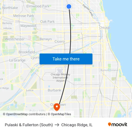 Pulaski & Fullerton (South) to Chicago Ridge, IL map
