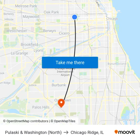 Pulaski & Washington (North) to Chicago Ridge, IL map