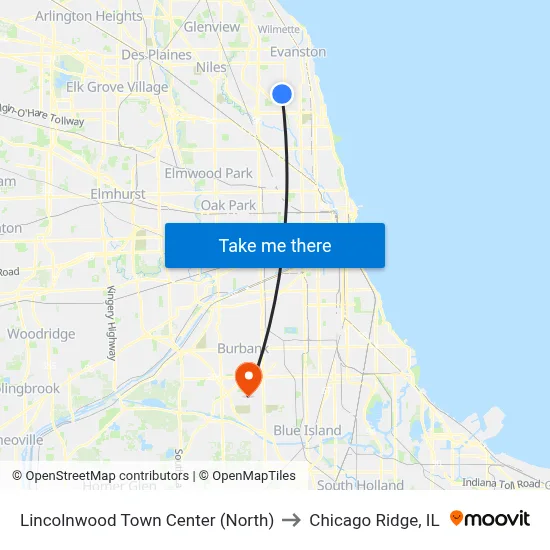 Lincolnwood Town Center (North) to Chicago Ridge, IL map