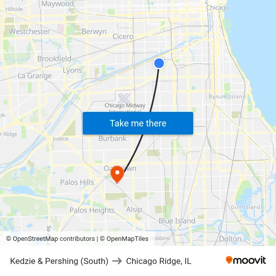 Kedzie & Pershing (South) to Chicago Ridge, IL map