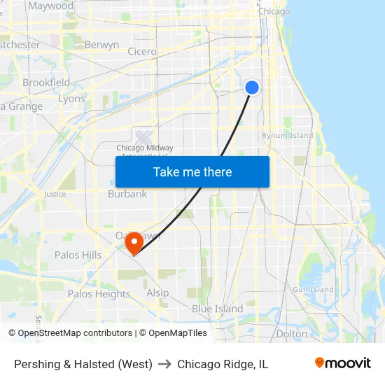 Pershing & Halsted (West) to Chicago Ridge, IL map