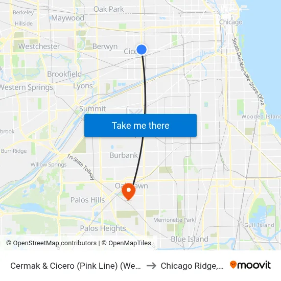 Cermak & Cicero (Pink Line) (West) to Chicago Ridge, IL map