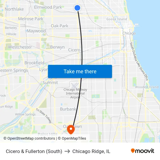 Cicero & Fullerton (South) to Chicago Ridge, IL map