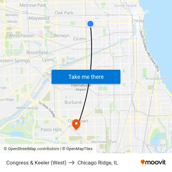 Congress & Keeler (West) to Chicago Ridge, IL map