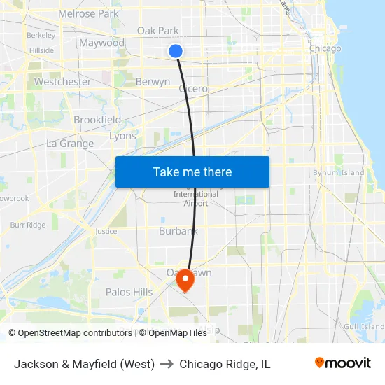 Jackson & Mayfield (West) to Chicago Ridge, IL map