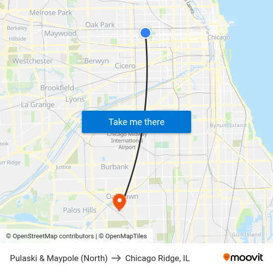 Pulaski & Maypole (North) to Chicago Ridge, IL map
