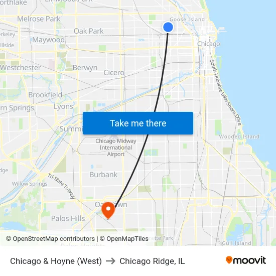 Chicago & Hoyne (West) to Chicago Ridge, IL map