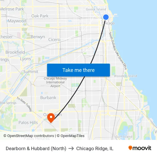 Dearborn & Hubbard (North) to Chicago Ridge, IL map