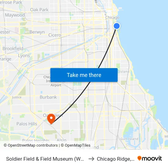 Soldier Field & Field Museum (West) to Chicago Ridge, IL map