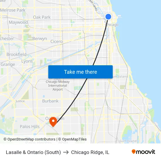Lasalle & Ontario (South) to Chicago Ridge, IL map