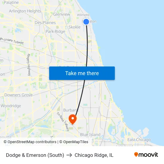 Dodge & Emerson (South) to Chicago Ridge, IL map