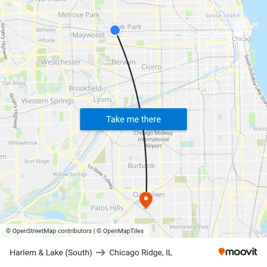 Harlem & Lake (South) to Chicago Ridge, IL map