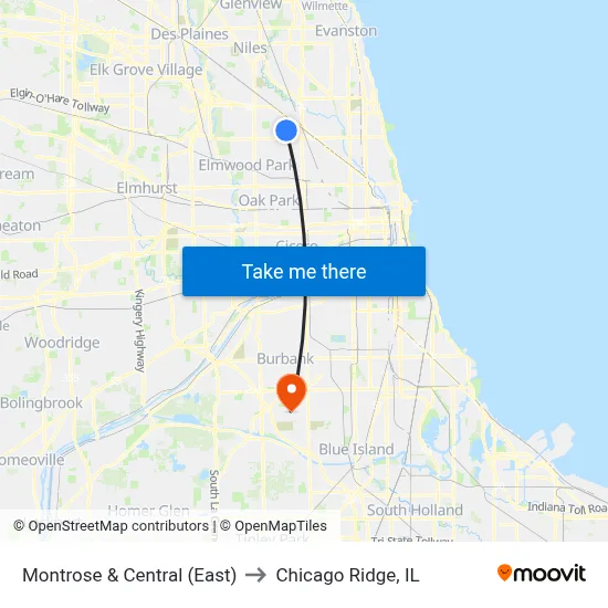 Montrose & Central (East) to Chicago Ridge, IL map