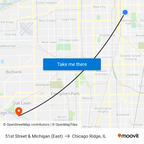 51st Street & Michigan (East) to Chicago Ridge, IL map