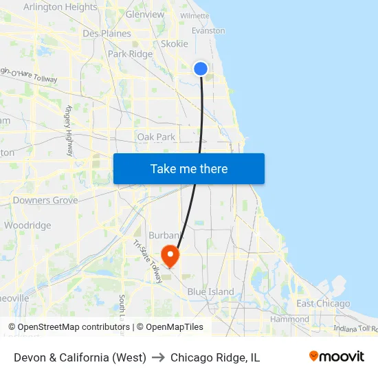 Devon & California (West) to Chicago Ridge, IL map