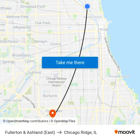 Fullerton & Ashland (East) to Chicago Ridge, IL map