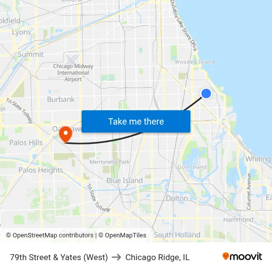 79th Street & Yates (West) to Chicago Ridge, IL map