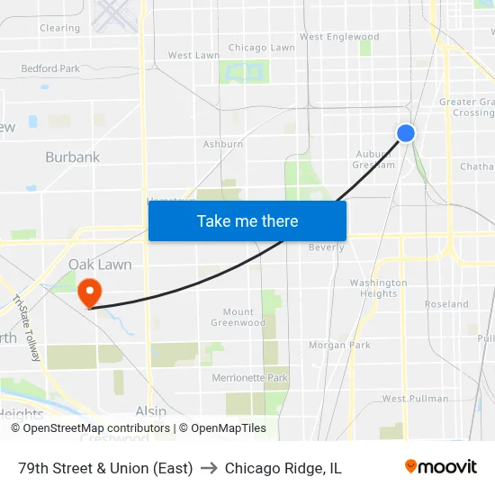 79th Street & Union (East) to Chicago Ridge, IL map