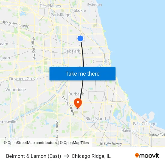 Belmont & Lamon (East) to Chicago Ridge, IL map