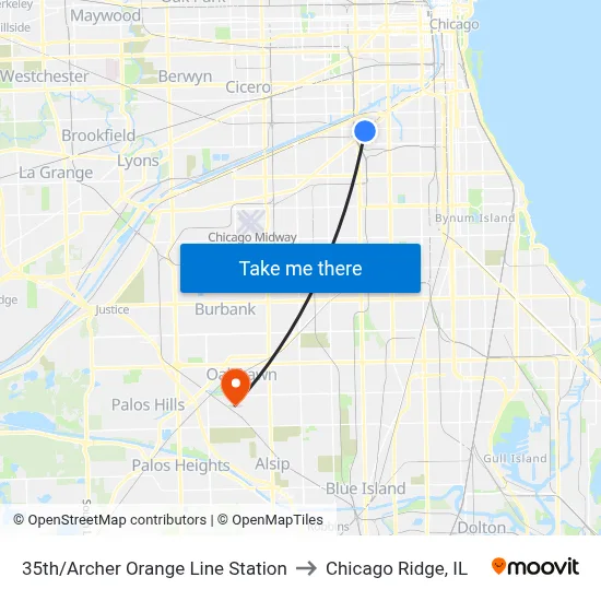 35th/Archer Orange Line Station to Chicago Ridge, IL map