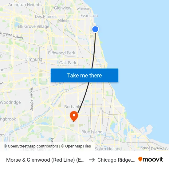 Morse & Glenwood (Red Line) (East) to Chicago Ridge, IL map