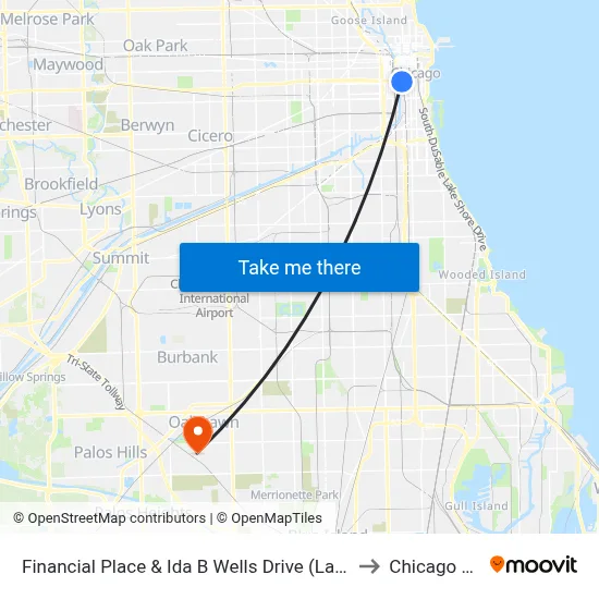 Financial Place & Ida B Wells Drive (Lasalle St Station) (North) to Chicago Ridge, IL map