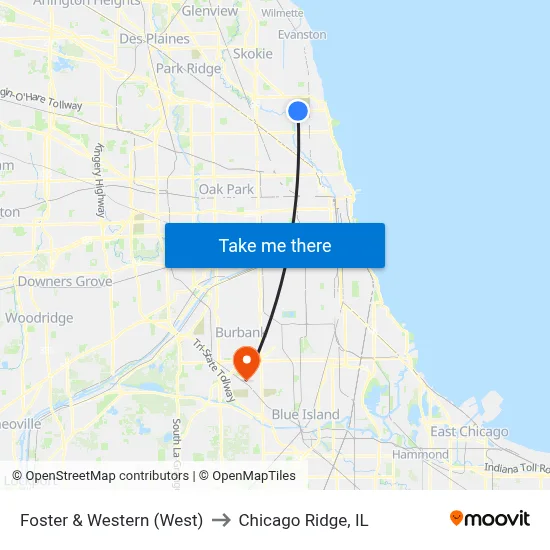 Foster & Western (West) to Chicago Ridge, IL map