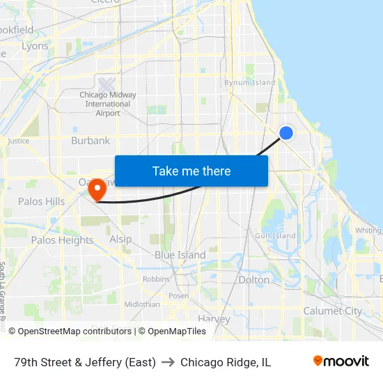 79th Street & Jeffery (East) to Chicago Ridge, IL map