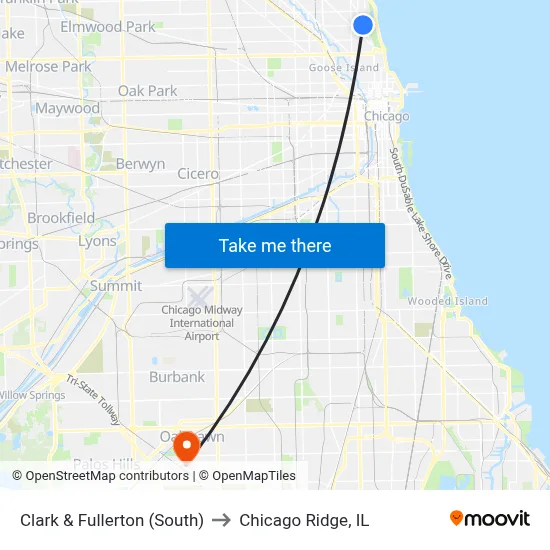 Clark & Fullerton (South) to Chicago Ridge, IL map