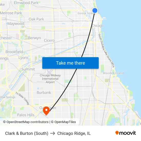 Clark & Burton (South) to Chicago Ridge, IL map