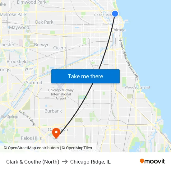 Clark & Goethe (North) to Chicago Ridge, IL map