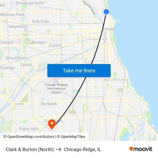 Clark & Burton (North) to Chicago Ridge, IL map