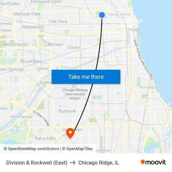 Division & Rockwell (East) to Chicago Ridge, IL map